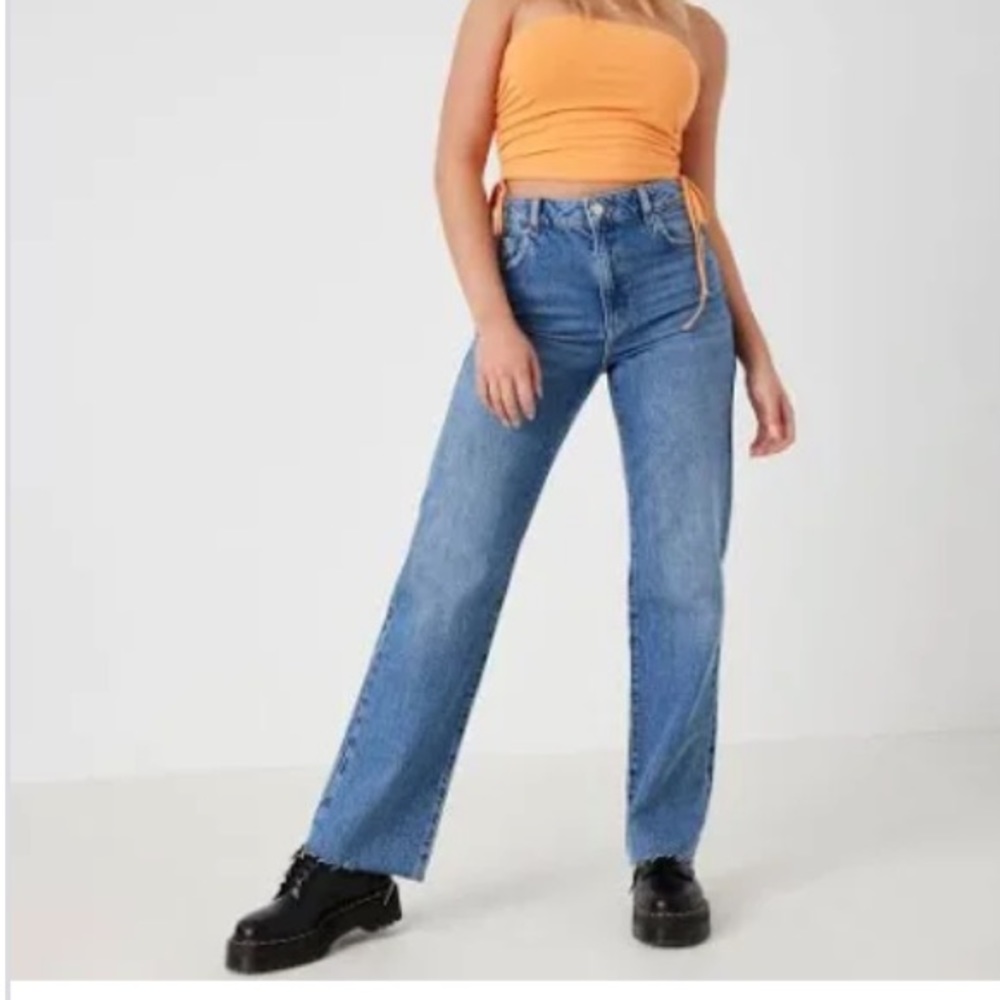 Garage Denim SZ 5 90’s Straight Leg High Waist Beta Blue Raw Hem Jeans | NWOT